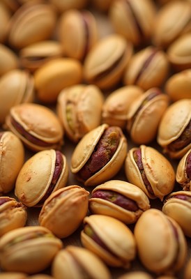 Nuts and seeds spread across a wooden surface