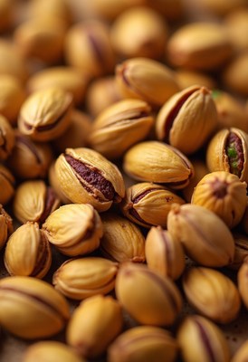 Pistachios displayed in a close-up view on table