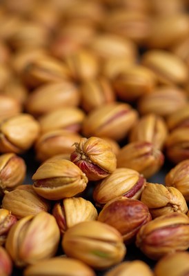 Nuts displayed in large quantities at a market