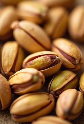 Fresh pistachios scattered on a surface