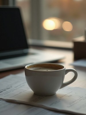 Enjoying coffee by the window during golden hour
