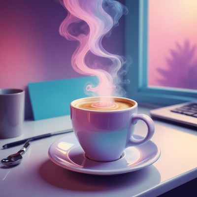 Warm cup of coffee with steam rising in cozy setting