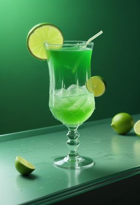 Refreshing green cocktail with lime garnish