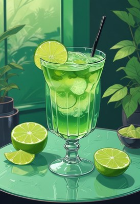 Refreshing lime drink served in a glass with garnishes
