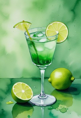 Refreshing green cocktail with lime on summer table