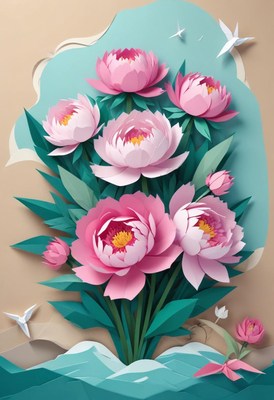Vibrant paper art showcasing blooming flowers in design