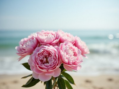 Roses bloom by the beach on a sunny day