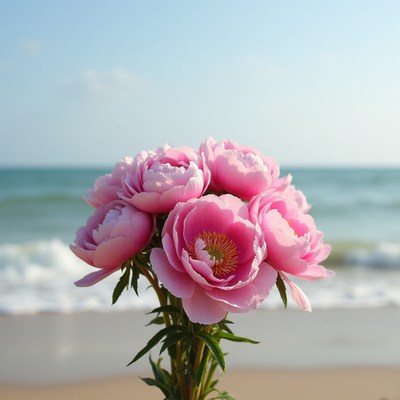 Flowers bloom near the ocean on a sunny day