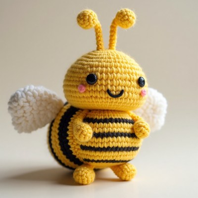 Cute handmade crochet bee figure with yellow stripes