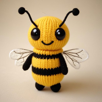 Cute handmade bee doll with big eyes and knitted body