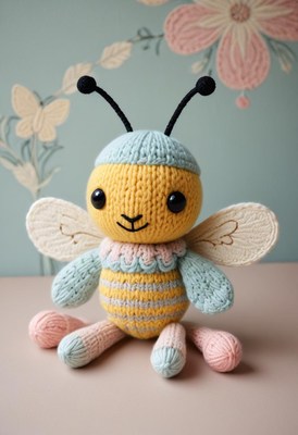 Cute knitted bee toy with colorful details