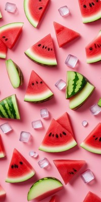 Fresh watermelon slices on a pink background