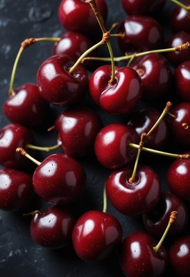 Fresh red cherries on a dark background