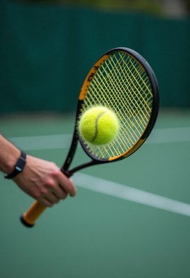 Player prepares to serve a tennis ball on the court