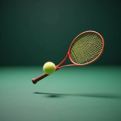 Tennis racket and ball in mid-air action display