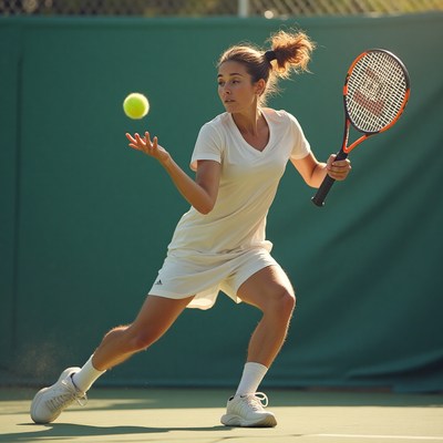 Young athlete practices tennis during sunny afternoon