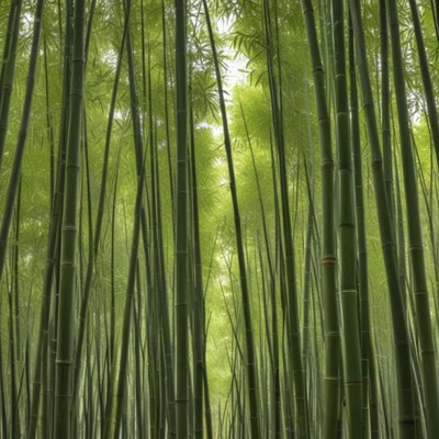 Lush green bamboo forest under bright sunlight