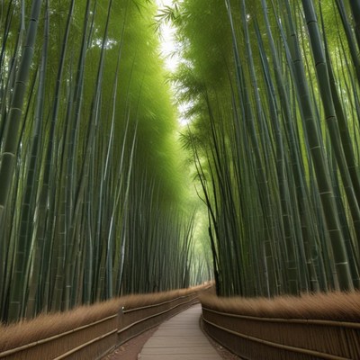 Bamboo forest pathway creates serene walking experience