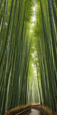 Tall bamboo stalks create a serene forest pathway