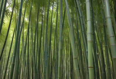 Dense bamboo grove in serene green environment