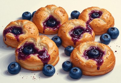 Freshly baked blueberry pastries with vibrant fruit filling