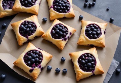 Delicious blueberry pastries arranged on a baking sheet