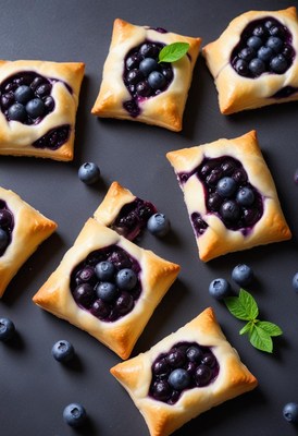 Fresh blueberry pastries on a dark background