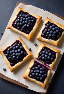 Delicious blueberry pastries on a baking tray