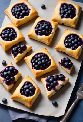 Freshly baked blueberry pastries on a serving tray