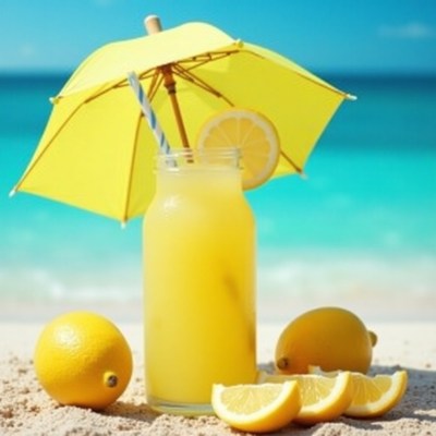 Refreshing lemon drink on a sunny beach day