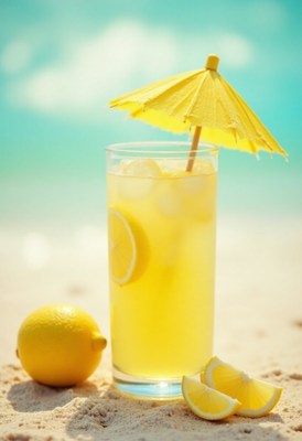 Refreshing lemonade cocktail served at the beach