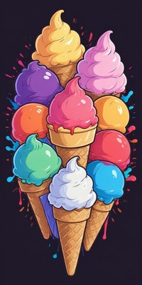 Colorful ice cream cones stacked high in a playful design