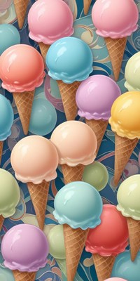 Vibrant ice cream cones arranged artistically