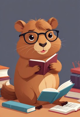 Cute animal reading a book in a cozy setting