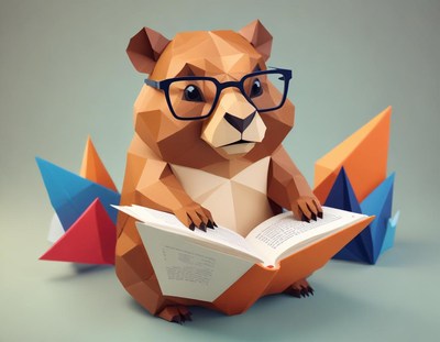 Cute geometric animal reading a book with glasses