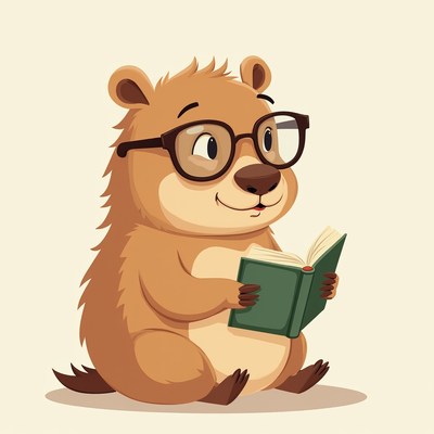 Cute cartoon bear reading a book with glasses