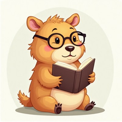 Cute animal reading book with glasses in a cozy setting