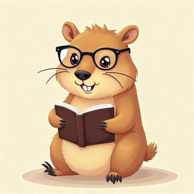 Adorable cartoon animal reading a book with glasses
