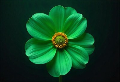 Green flower with yellow center on dark background