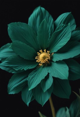 Vibrant turquoise flower with striking yellow center