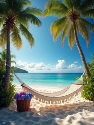 Relaxing in a hammock on a tropical beach