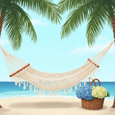 Relaxing hammock under palm trees near the beach
