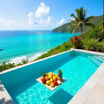 Stunning tropical view from a serene poolside