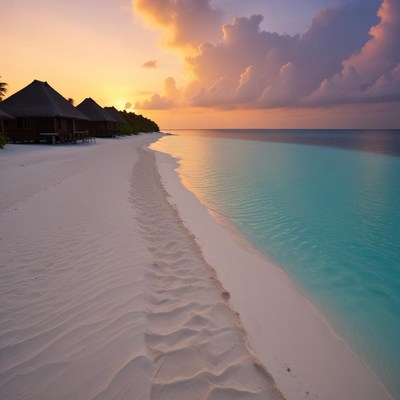 Stunning sunset over tranquil coastal beach with waves