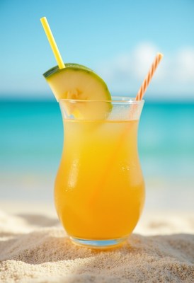 Relaxing drink on a beach during sunny afternoon