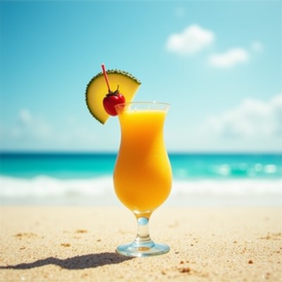 Refreshing tropical drink on a sunny beach