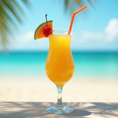 Refreshing tropical cocktail by the beach at noon