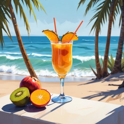 Refreshing tropical drink on a sunny beach getaway