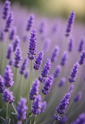 Lavender blooms in a serene garden during sunset