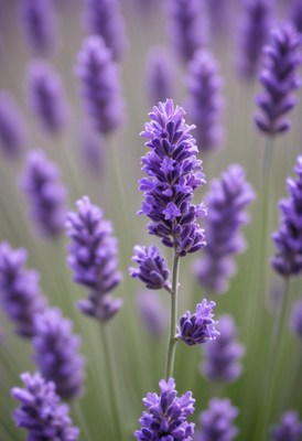 Lavender flowers bloom in a serene garden setting